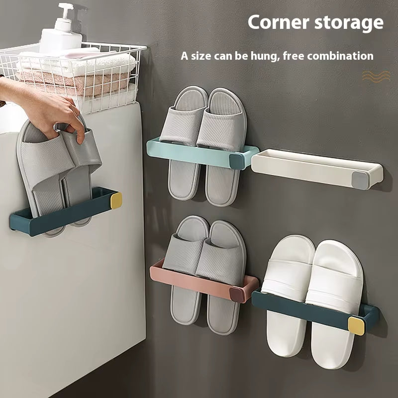 1Pc Bathroom Slippers Rack Wall Mounted Shoe Rack Space Saving Rack Bathroom Hanging Bathroom Slippers Rack Toilet Hook