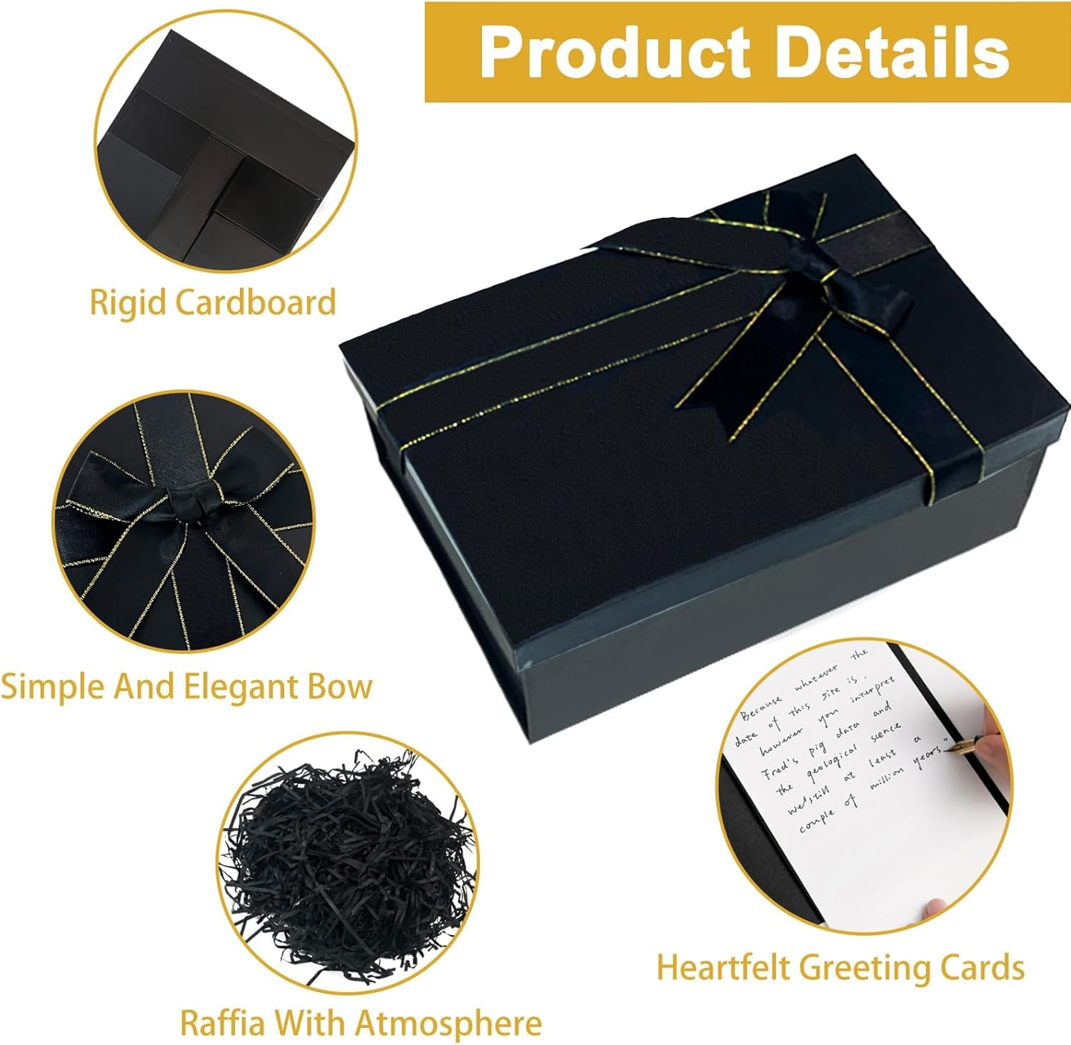 Black Gift Box, Medium Gift Box with Lids & Silk Ribbon, 22X16X8.5 Cm Presents Gift Boxes for Men Women Specially Designed for Valentines Day, Birthdays, Holidays, Anniversaries