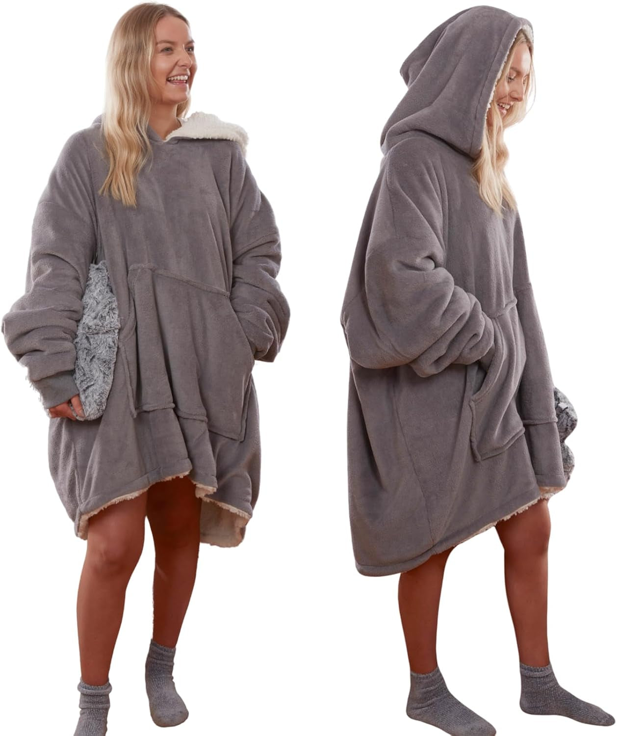 Hoodie Blanket Ultra Soft Sherpa Fleece Warm Comfy Cosy Oversized Wearable Giant Sweatshirt Throw for Women Girls Adults Men Boys Kids Big Pocket - Valentines Gifts One Size