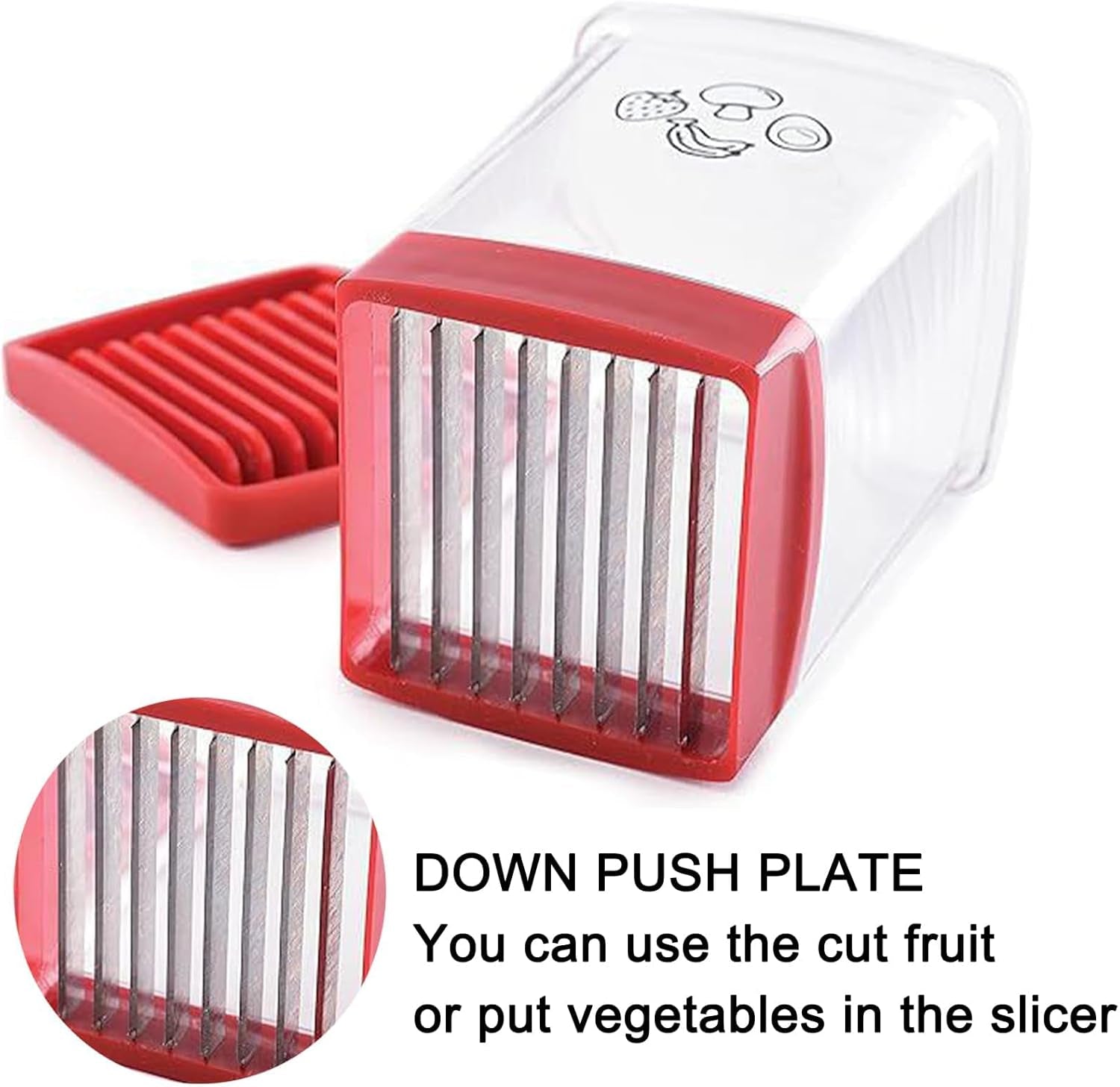 Fruit Slicer, Fruit Cutter, Cup Slicer Fruit and Vegetable Speed Slicer with Bottom Push Plate Portable Slicing Tool with Cleaning Brush for Strawberry/Banana/Vegetable Kitchen Gadgets