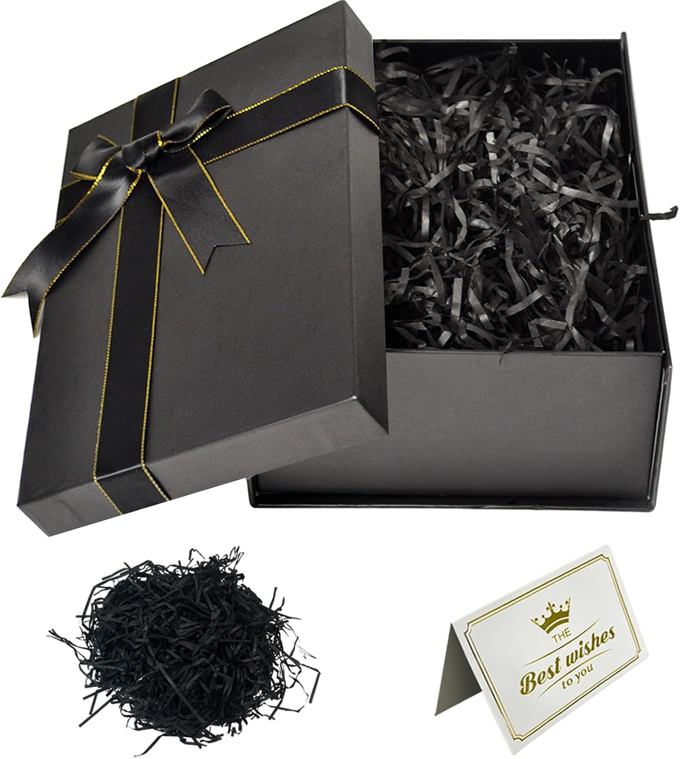 Black Gift Box, Medium Gift Box with Lids & Silk Ribbon, 22X16X8.5 Cm Presents Gift Boxes for Men Women Specially Designed for Valentines Day, Birthdays, Holidays, Anniversaries