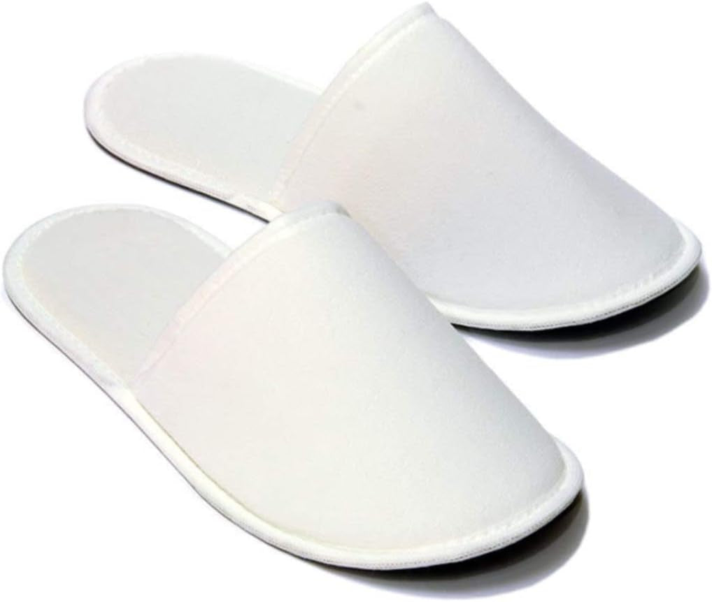 5 Pairs Fabric Packed Disposable Hotel Slippers for Airbnb Spa Salon Party Wedding Guests - Fits up to Adult US Men Size 10 & Women Size 11, White