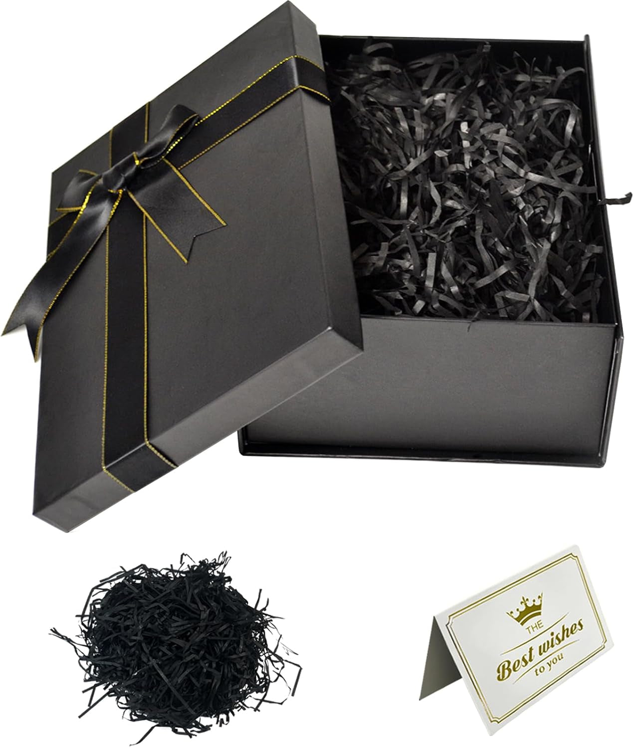 Black Gift Box, Medium Gift Box with Lids & Silk Ribbon, 22X16X8.5 Cm Presents Gift Boxes for Men Women Specially Designed for Valentines Day, Birthdays, Holidays, Anniversaries