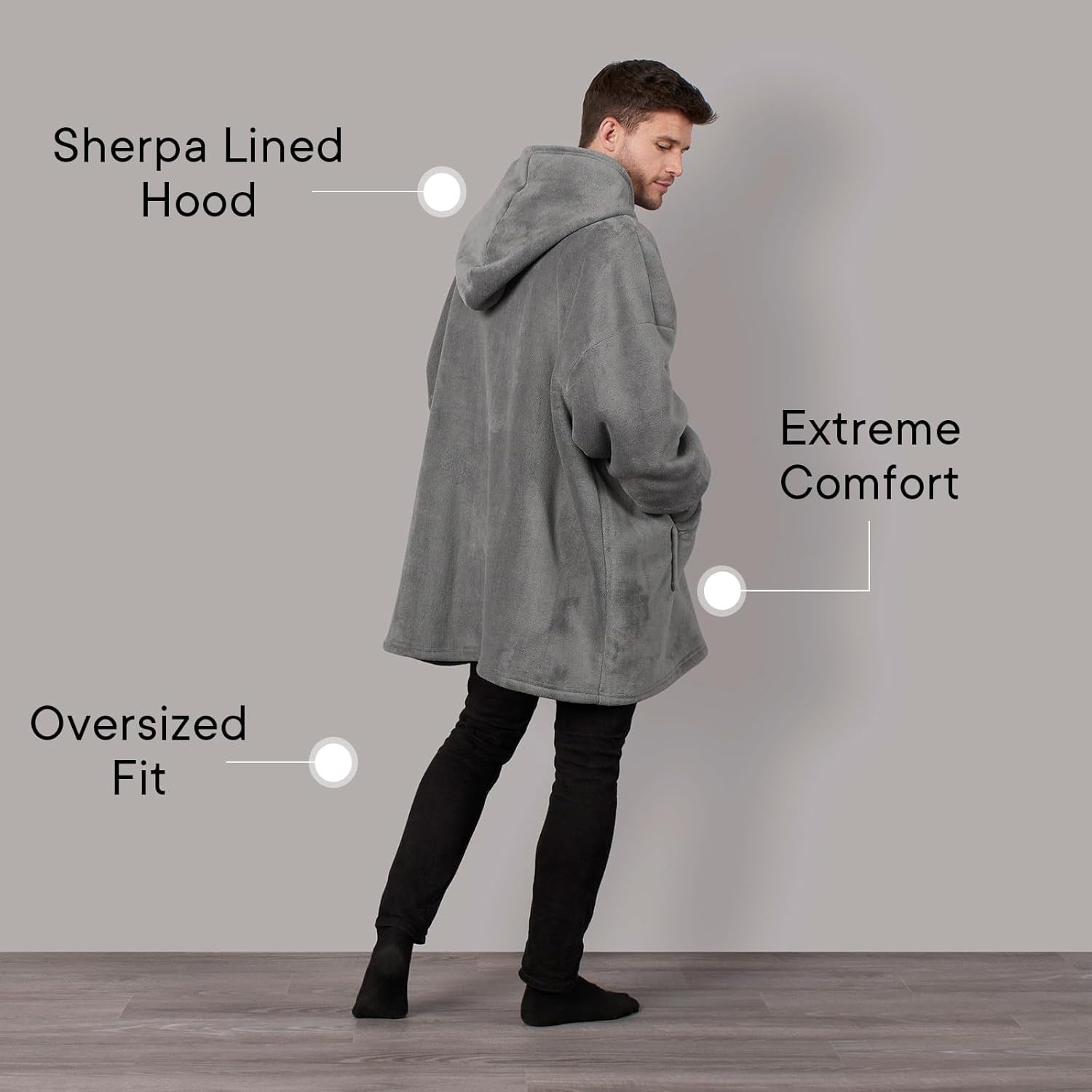 Hoodie Blanket Ultra Soft Sherpa Fleece Warm Comfy Cosy Oversized Wearable Giant Sweatshirt Throw for Women Girls Adults Men Boys Kids Big Pocket - Valentines Gifts One Size