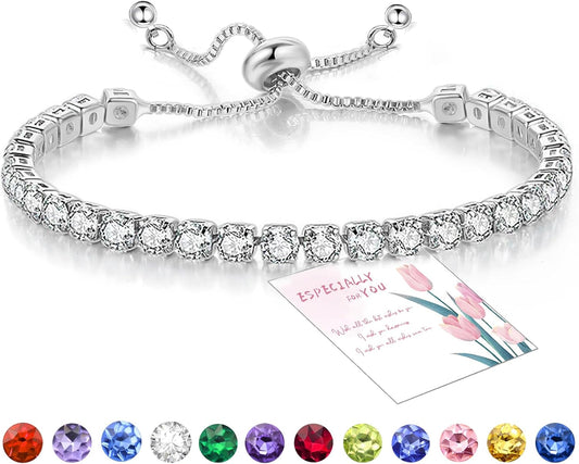 Tennis Bracelet Birthstone Cubic Zirconia Bracelet Silver Silder Bracelet Birthday Jewellery