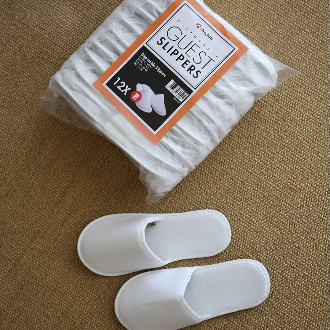 5 Pairs Fabric Packed Disposable Hotel Slippers for Airbnb Spa Salon Party Wedding Guests - Fits up to Adult US Men Size 10 & Women Size 11, White