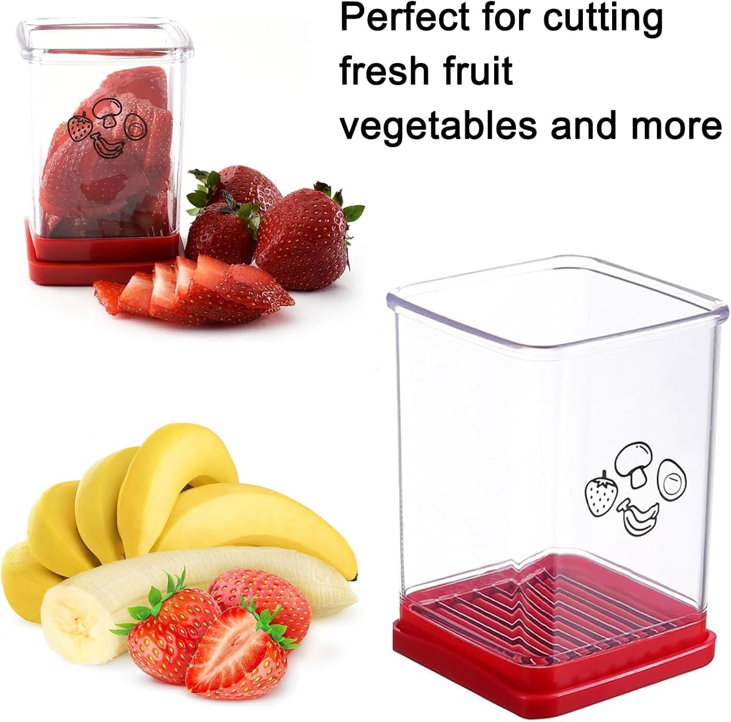 Fruit Slicer, Fruit Cutter, Cup Slicer Fruit and Vegetable Speed Slicer with Bottom Push Plate Portable Slicing Tool with Cleaning Brush for Strawberry/Banana/Vegetable Kitchen Gadgets